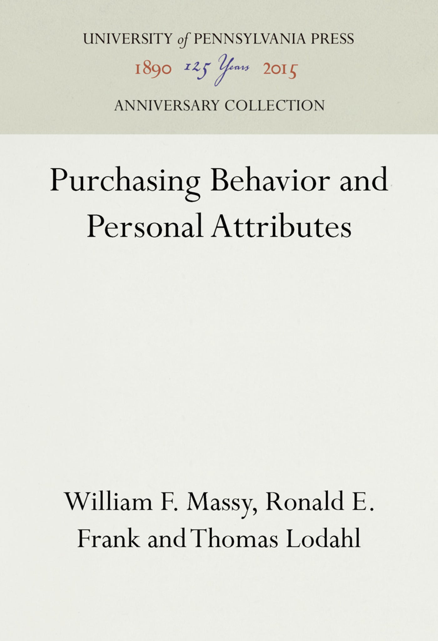 Cover image for Purchasing Behavior and Personal Attributes ISBN 9781512817850